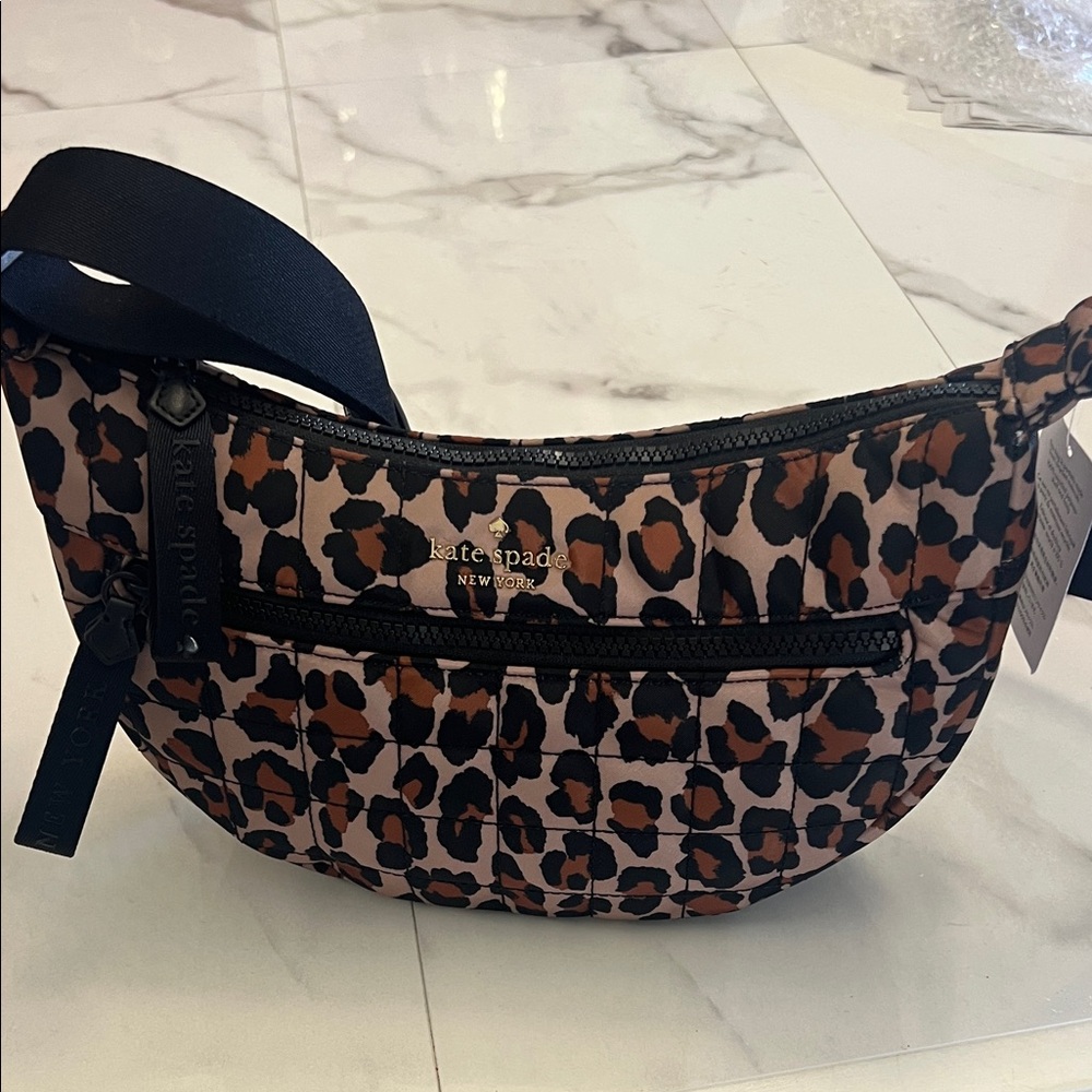 Kate Spade Leopard Print Crossbody Bag with Black Straps… NWT